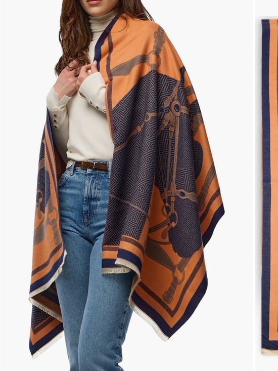 SAACHI Accessories - Orange & Navy horse print reversible 
scarf